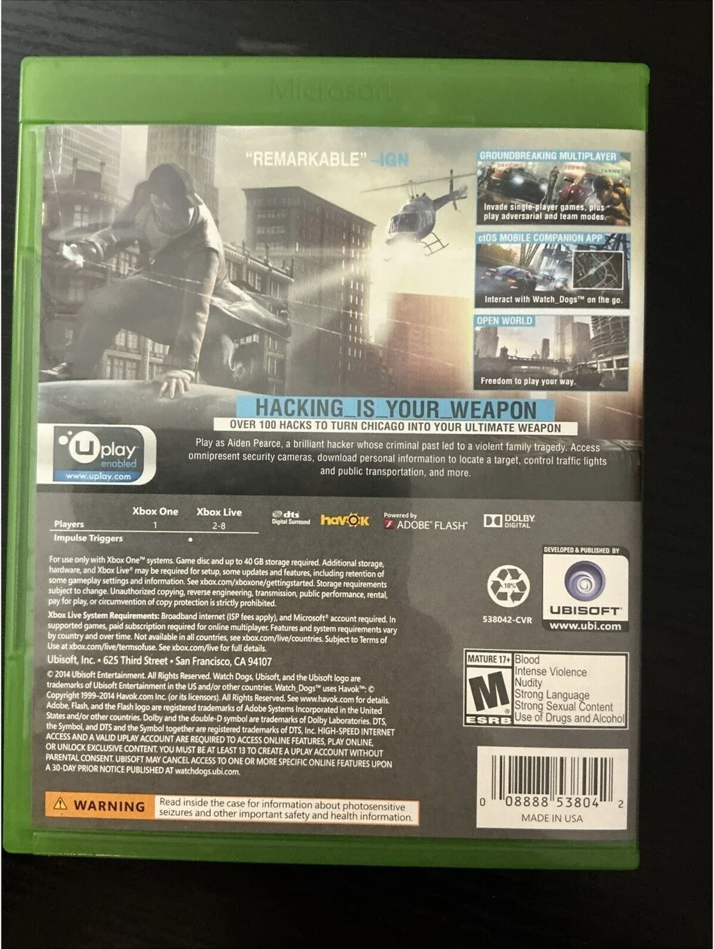 Watch Dogs - Microsoft Xbox One - CIB - Tested